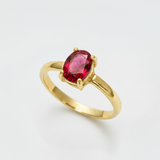 Created Ruby Ring made in 18k Gold Vermeil with Oval Created Red Ruby in Prong setting, July Birthstone gift idea, symbolizes nobility, purity, and passion, ideal for everyday wear and perfect for birthday gifting and special occasions.