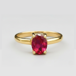 Stunning 18k Gold Vermeil ring showcasing an Oval Created Ruby, ideal for July birthdays and elegant everyday wear.