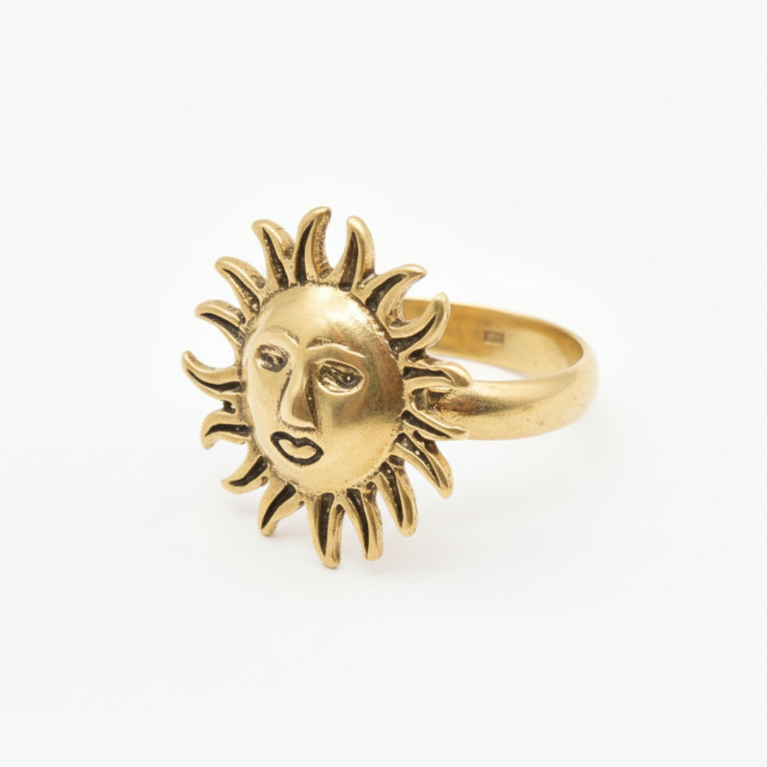 Gold Sun Ring - Sun Face Ring, Gold Boho Ring made in 18k Gold Vermeil. Ideal for everyday wear and perfect for birthday gifting and special occasions.