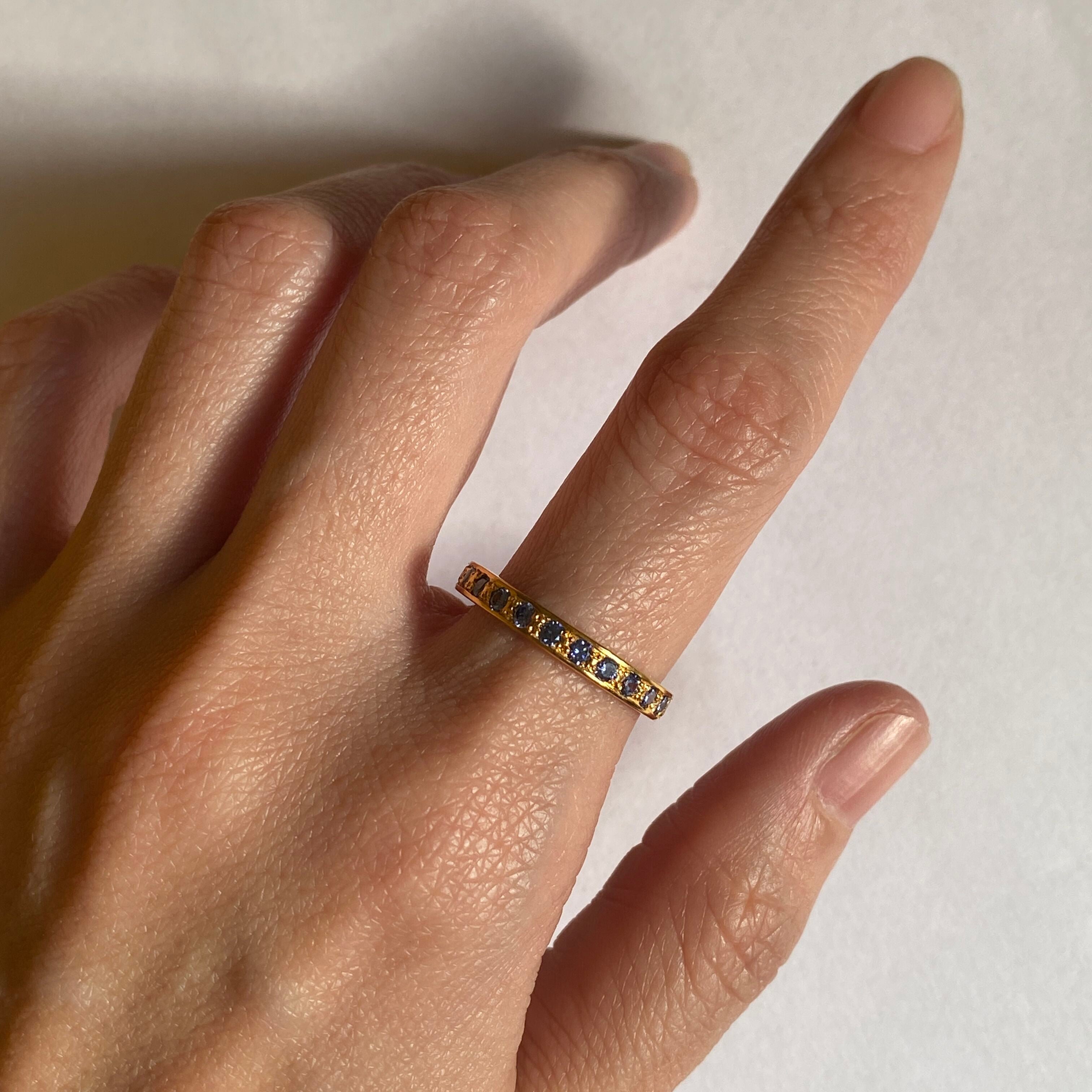 18k Gold Tanzanite Ring, Blue Eternity Ring, Gift For Sister