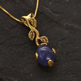 Gold Tanzanite Pendant - Natural Tanzanite Necklace, Gold Leaf Pendant