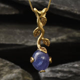 Gold Tanzanite Pendant - Natural Tanzanite Necklace, Gold Leaf Pendant
