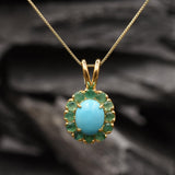 Gold Turquoise Pendant - Flower Necklace, Natural Turquoise Necklace, Victorian Flower Pendant