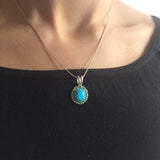 Gold Turquoise Pendant - Flower Necklace, Natural Turquoise Necklace, Victorian Flower Pendant