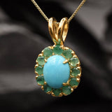 Gold Turquoise Pendant - Flower Necklace, Natural Turquoise Necklace, Victorian Flower Pendant