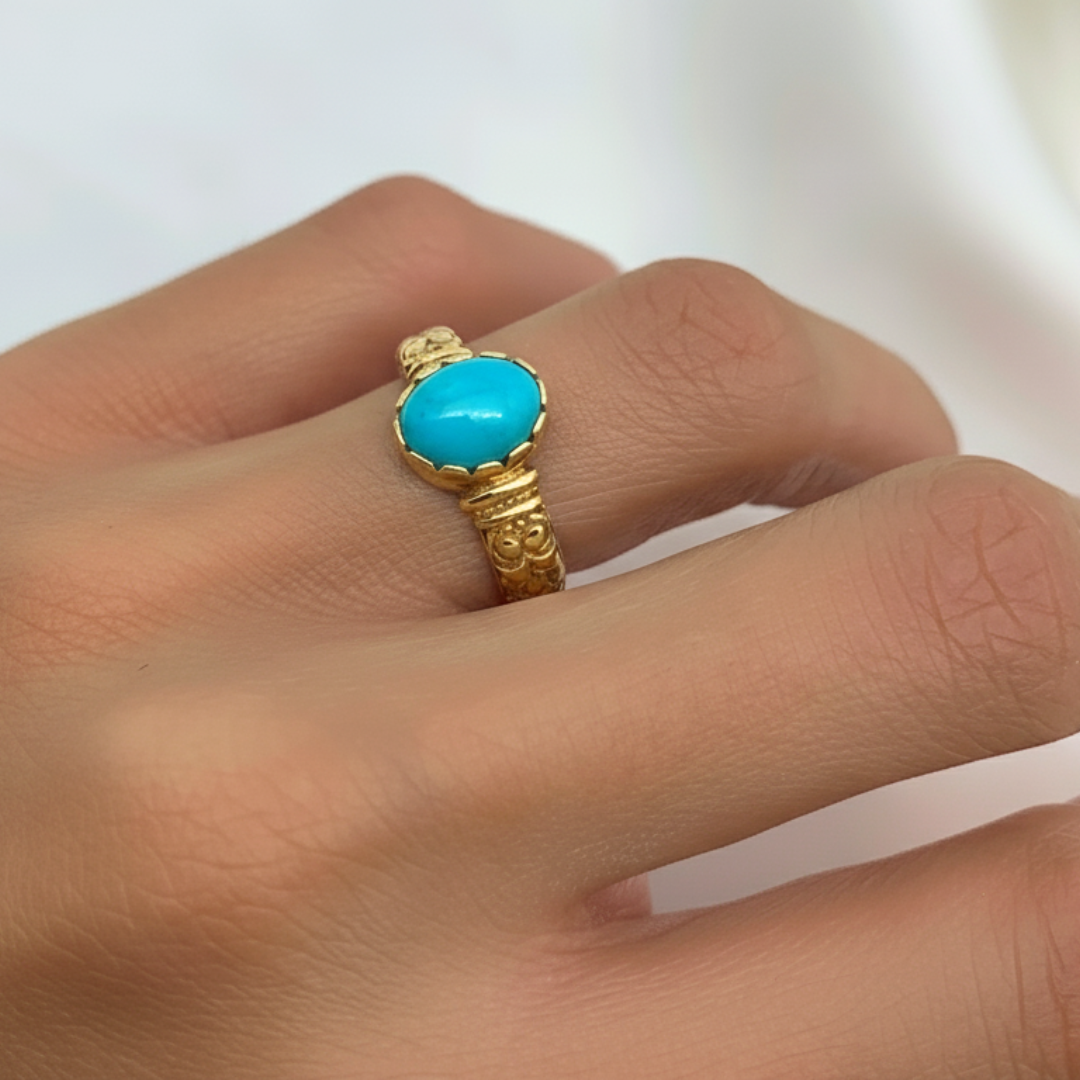 Elegant 18k Gold Vermeil Ring featuring Round Natural Blue Turquoise, perfect for December birthdays and everyday wearing.