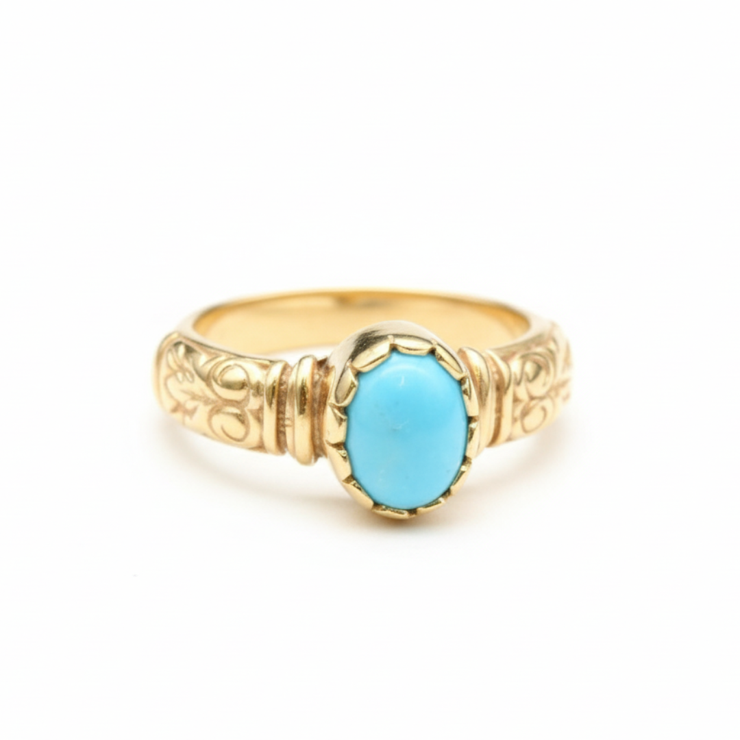 Natural Turquoise Ring made in 18k Gold Vermeil with Round Natural Blue Turquoise in setting, December Birthstone gift idea, symbolizes Protection, Healing and Communaction, ideal for everyday wear and perfect for birthday gifting and special occasions.