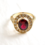 Elegant 18k Gold Vermeil Ring featuring Oval Created Ruby, ideal for everyday elegance and special occasions.