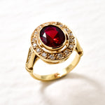 Created Ruby Ring made in 18k Gold Vermeil with Oval Created Red Ruby in Bezel setting, July Birthstone gift idea, symbolizes nobility, purity, and passion, ideal for everyday wear and perfect for birthday gifting and special occasions.