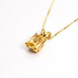 Yellow gold plated necklace with Natural Citrine November birthstone in emerald cut and prong setting. Solitaire Necklace ideal for birthday present, and special occasions. Citrine boosts positivity and prosperity. For joy, abundance, confidence