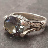 Green Diamond Ring - Statement Diamond Ring - Edwardian Silver Ring