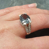 Green Diamond Ring - Statement Diamond Ring - Edwardian Silver Ring