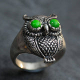 Green-Eyed Owl Ring - Genuine Turquoise Ring - Large Owl Ring