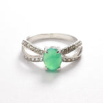 Genuine Chrysoprase Vintage Ring with small diamonds, set in Solid 925 Sterling Silver, ideal for engagement ring
