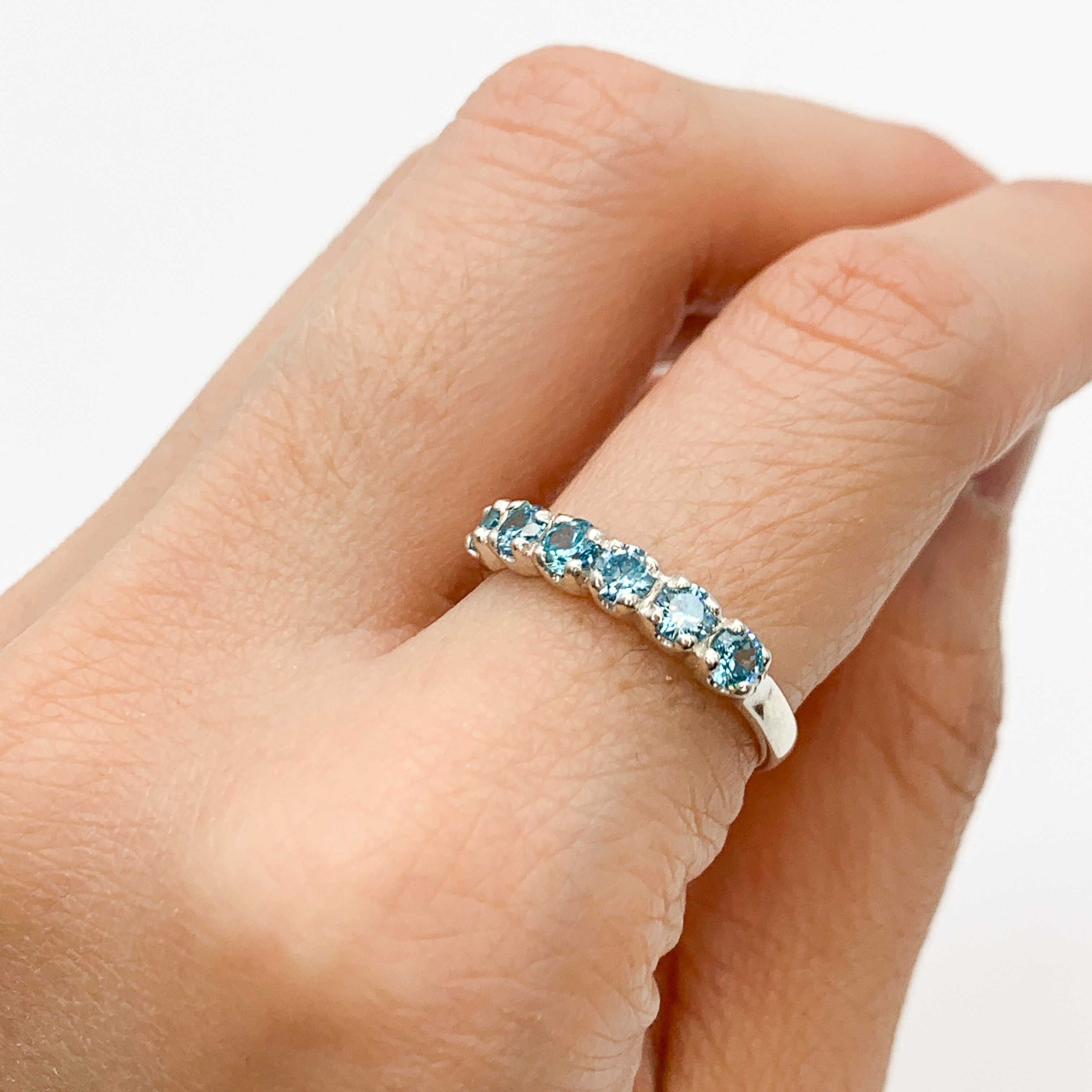 Blue Topaz Ring in a Half Eternity Design, set in Solid 925 Sterling Silver, perfect gift idea for her