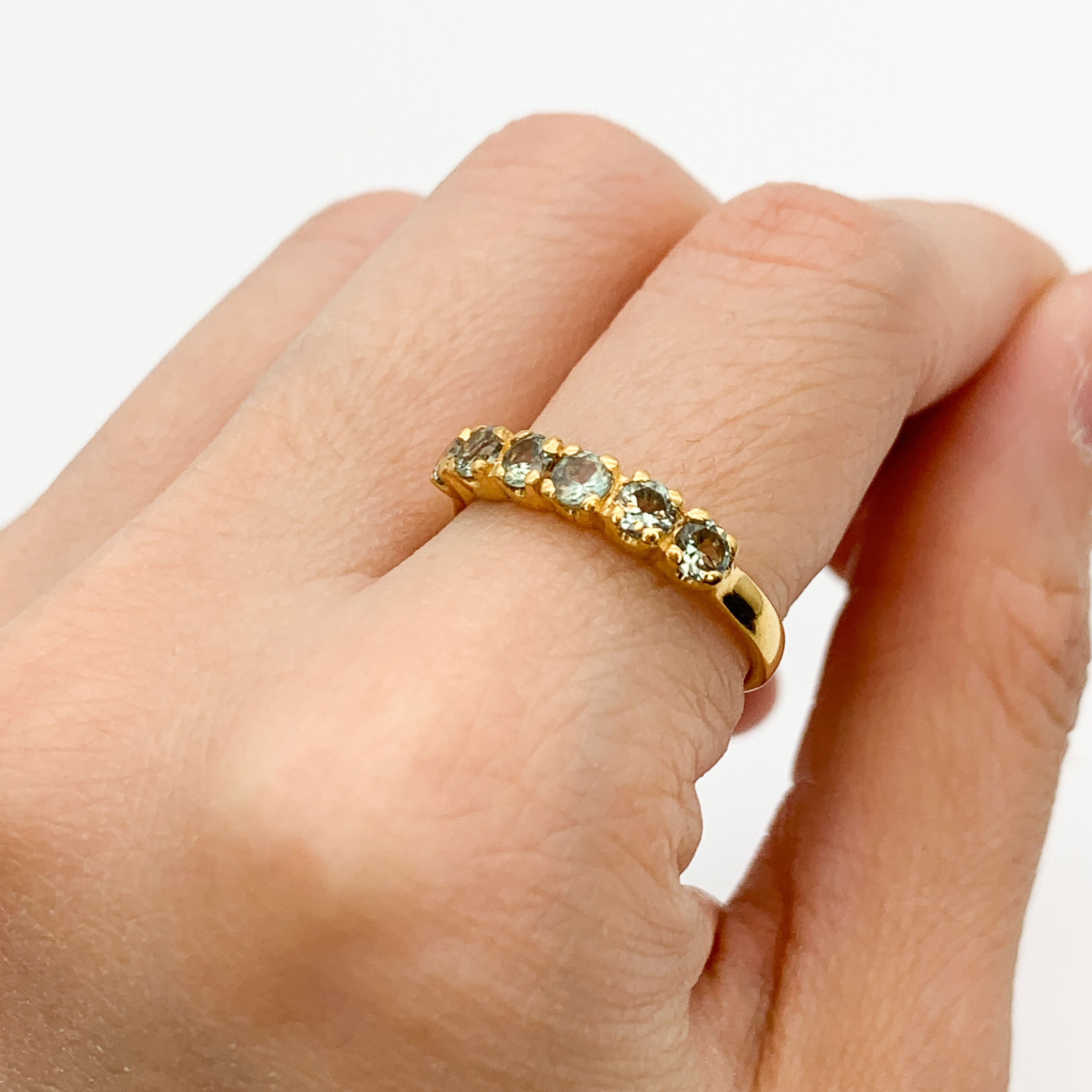 Half Eternity Band Aquamarine Ring in 18k Gold Vermeil over Sterling Silver