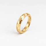 Gold Textured Faceted Band - 4mm Hammered Ring - Engravable Unique Wedding Band