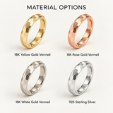 Gold Textured Faceted Band - 4mm Hammered Ring - Engravable Unique Wedding Band