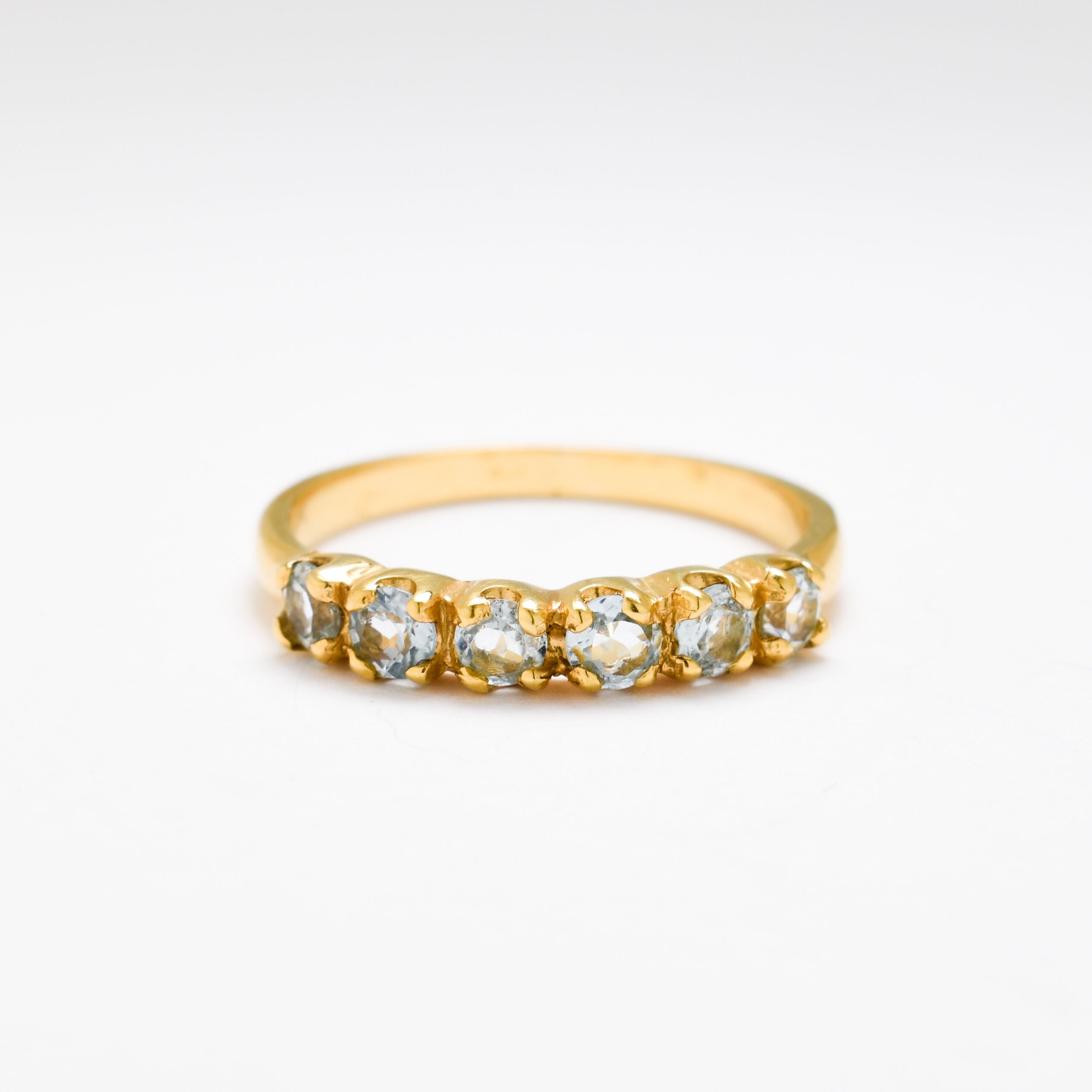 Handcrafted Blue Topaz Gold Ring, Half Eternity Band, Gold Stackable Ring