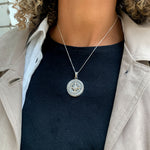 Handcrafted Compass Diamond Necklace, Vintage Compass Necklace, Silver Compass Pendant worn by model