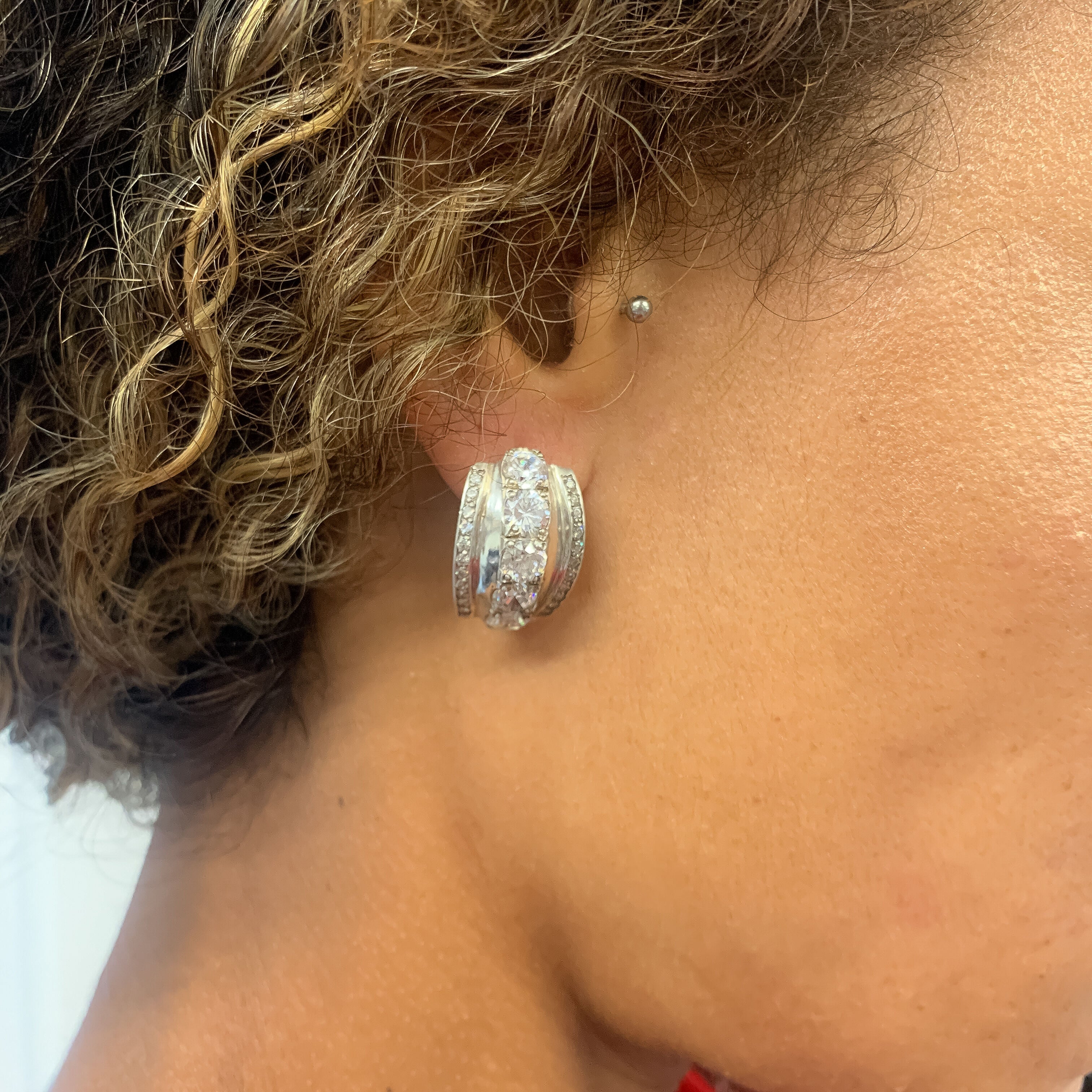 Handcrafted diamond huggie statement earrings in solid 925 sterling silver