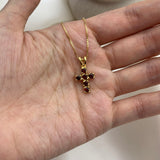 Handcrafted Garnet Cross Pendant, Gold Garnet Necklace, Small Cross Necklace