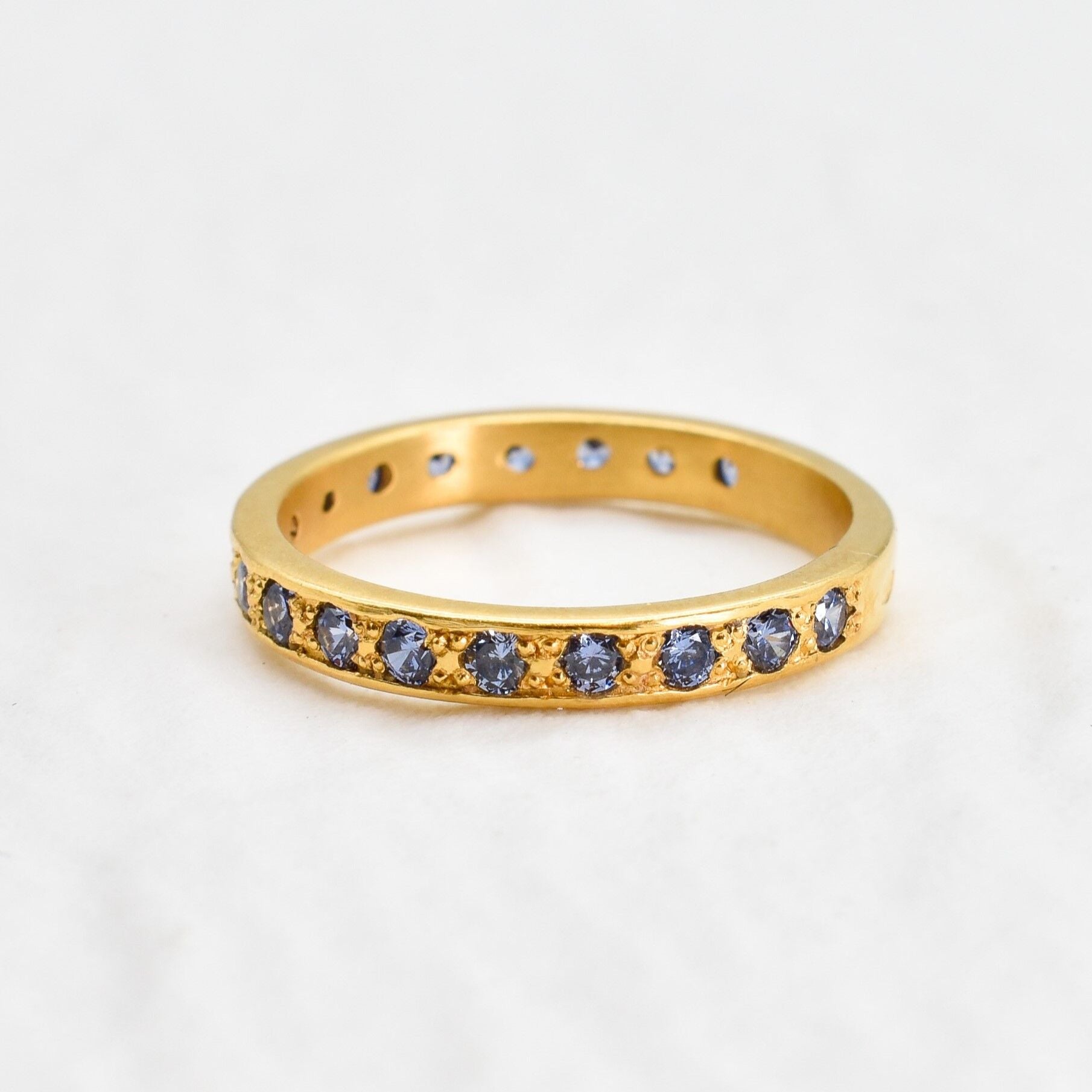 Handcrafted Gold Tanzanite Ring, Blue Eternity Ring, Gift For Sister