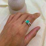 Handcrafted Real Chrysoprase Ring with small diamonds, set in Solid 925 Sterling Silver, in a vintage design, ideal for engagement ring