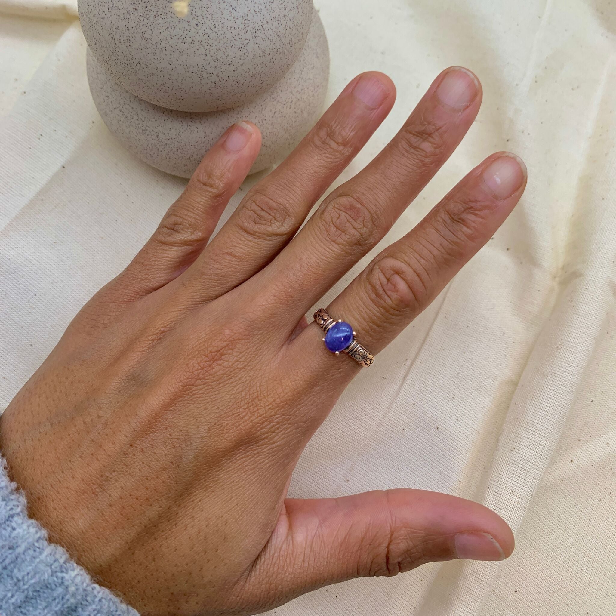Handcrafted Rose Gold Tribal Ring, Natural Tanzanite Ring, Vintage Purple Ring