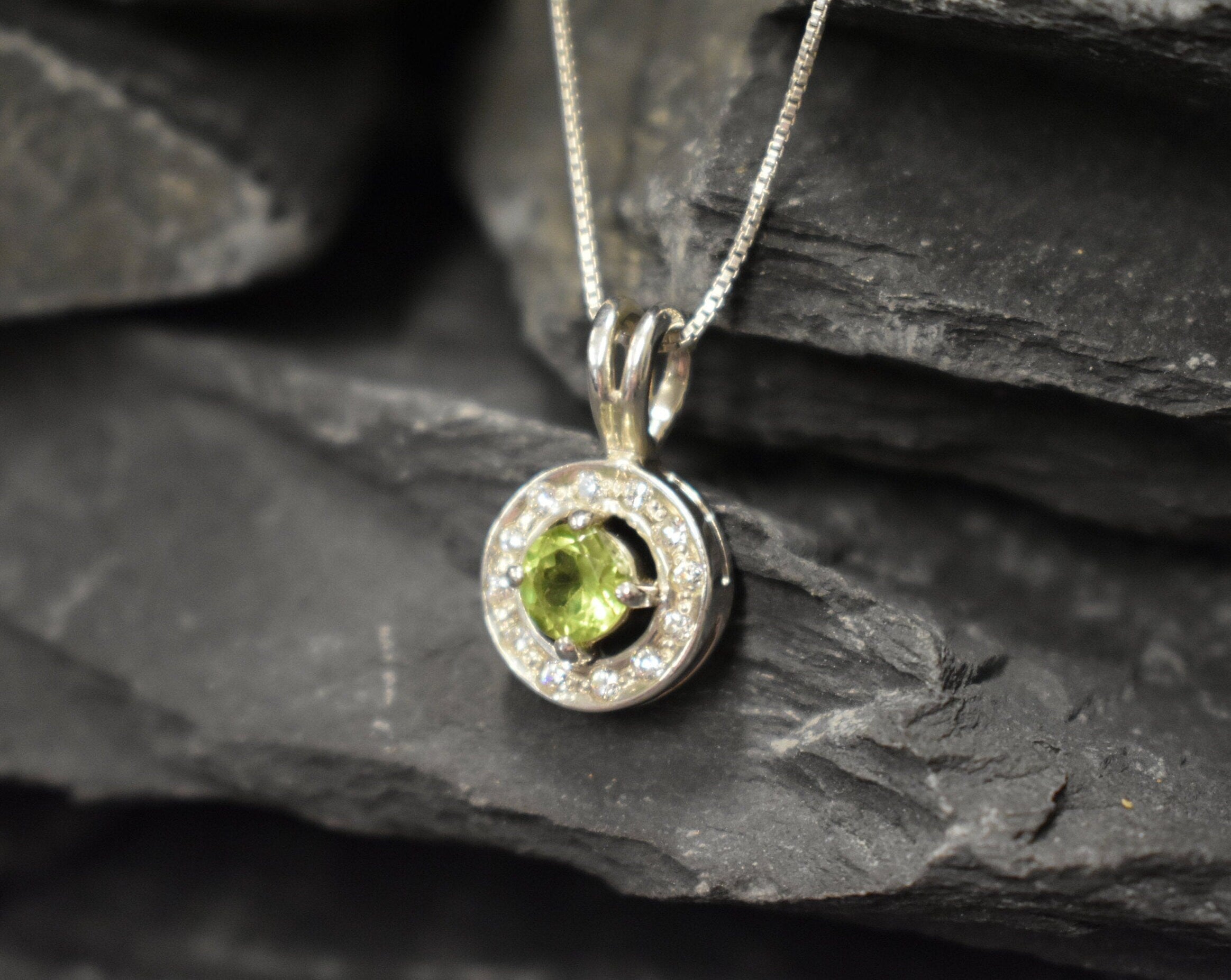 Handcrafted Natural Peridot pendant with diamond-like sparkle, combines fine jewelry styling with healing properties for birthdays and bridal parties.