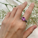 Silver Amethyst Ring, Purple Tribal Ring, Boho Gemstone Ring worn on index finger