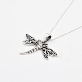 Handcrafted Silver Dragonfly Necklace, Insect Necklace, Vintage Dragonfly Pendant