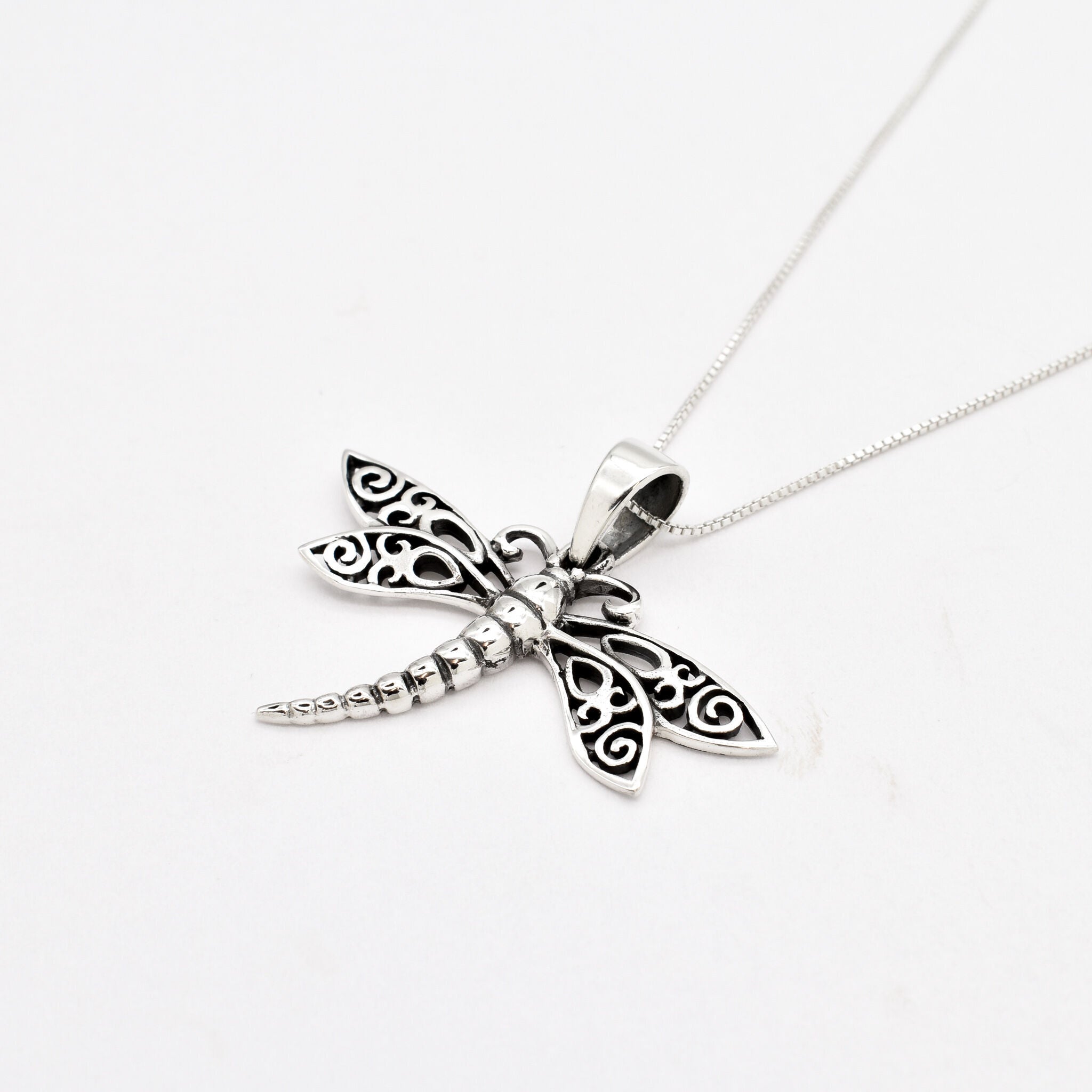 Handcrafted Silver Dragonfly Necklace, Insect Necklace, Vintage Dragonfly Pendant