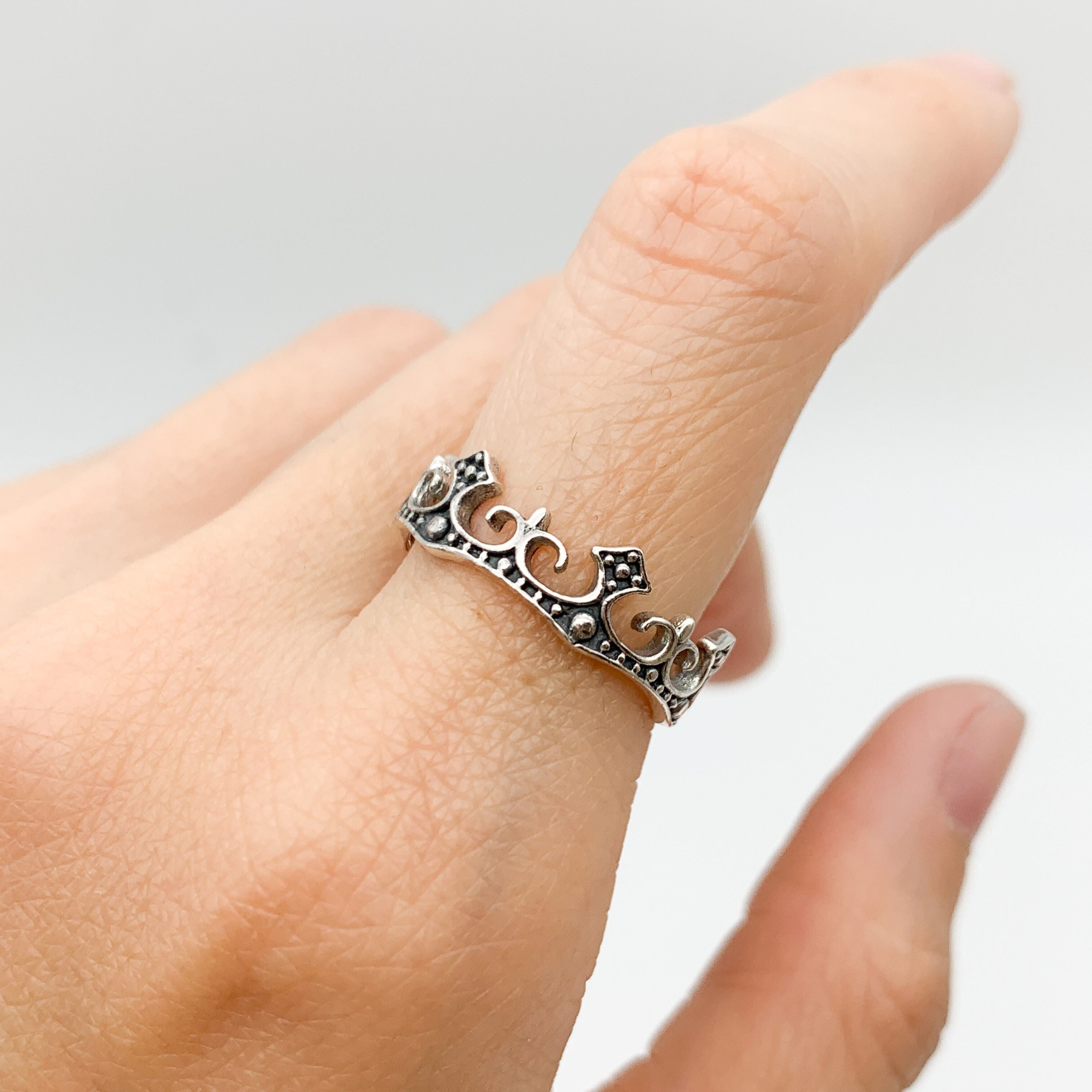Silver Tiara Crown Ring in 925 Sterling Silver suitable for index finger