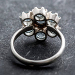 Handmade Blue Topaz cluster ring in floral shape, supports emotional balance, treasured gift for mom, great for special brunches