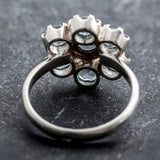 Handmade Blue Topaz cluster ring in floral shape, supports emotional balance, treasured gift for mom, great for special brunches