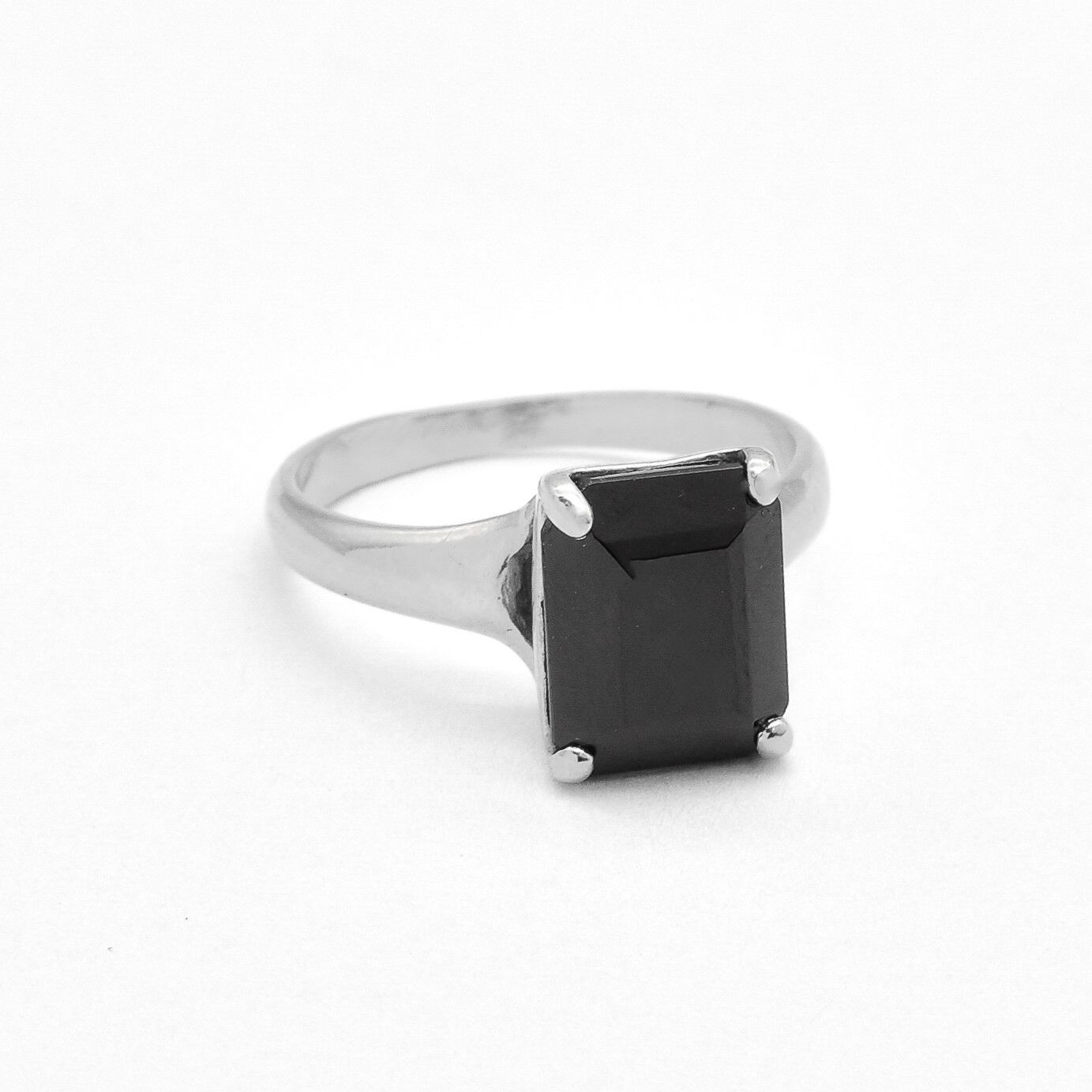 Handmade Square Onyx Ring, Black Gemstone Ring