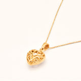 Heart Charm Pendant crafted in 18k Yellow Gold Vermeil over solid 925 sterling silver, in a filigree pattern. Puffed heart necklace perfect gift for daughter, sister, or mother, ideal as valentine's day gift.