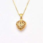 Heart Pendant crafted in 18k Yellow Gold Vermeil over solid 925 sterling silver, in a filigree pattern. Heart charm necklace perfect for everyday wear, ideal as valentine's day gift, or mother's day present. Gold puffed heart necklace.
