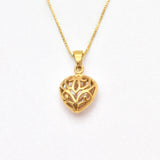 Heart Pendant crafted in 18k Yellow Gold Vermeil over solid 925 sterling silver, in a filigree pattern. Heart charm necklace perfect for everyday wear, ideal as valentine's day gift, or mother's day present. Gold puffed heart necklace.