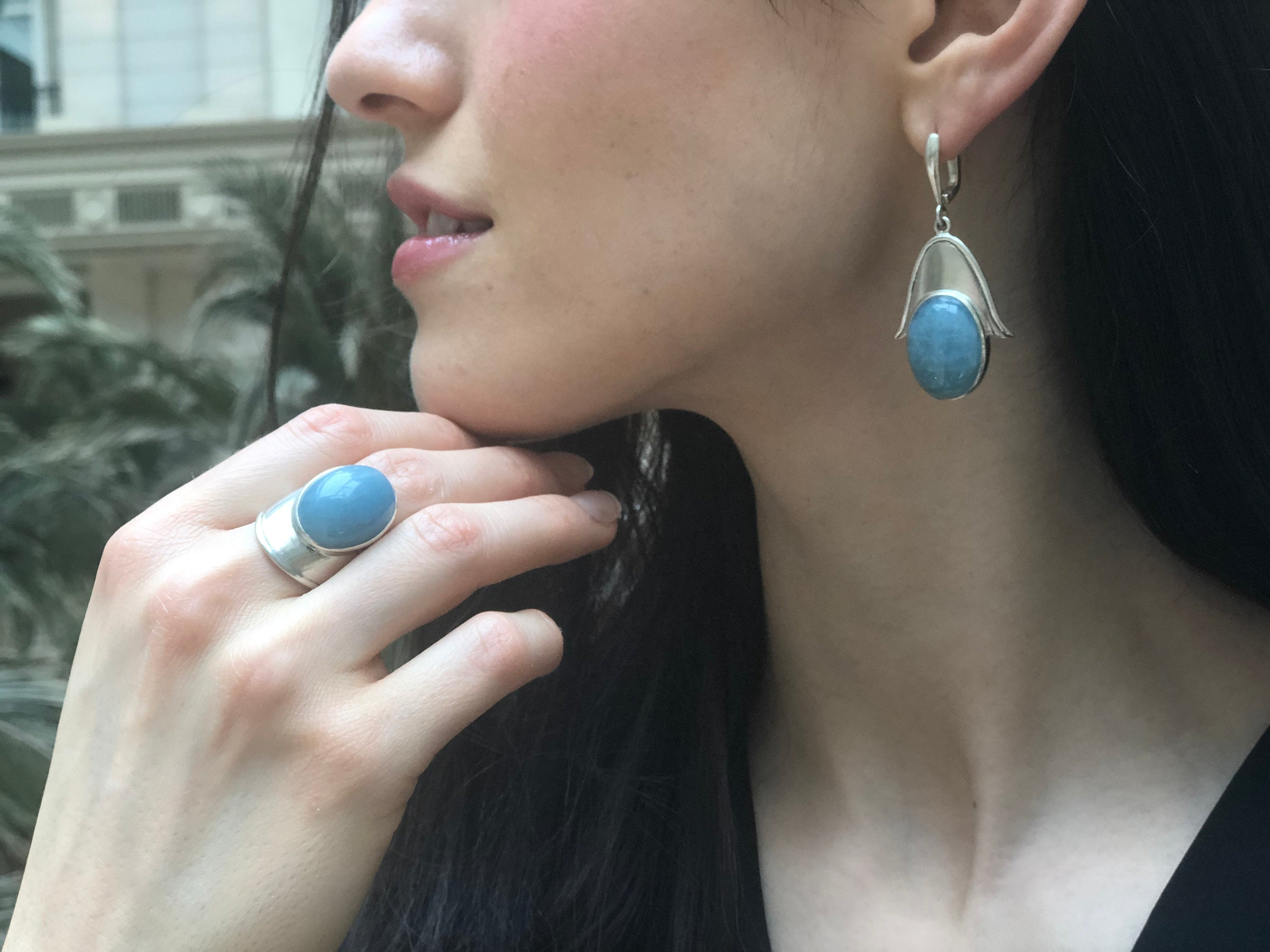 Aquamarine Earrings, Natural Aquamarine, Hamsa Earrings, Heavy Silver Earrings, Inspirational Earrings, Statement Earrings, Lotus Earrings