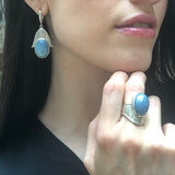 Aquamarine Earrings, Natural Aquamarine, Hamsa Earrings, Heavy Silver Earrings, Inspirational Earrings, Statement Earrings, Lotus Earrings