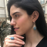 Aquamarine Earrings, Natural Aquamarine, Hamsa Earrings, Heavy Silver Earrings, Inspirational Earrings, Statement Earrings, Lotus Earrings