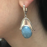 Aquamarine Earrings, Natural Aquamarine, Hamsa Earrings, Heavy Silver Earrings, Inspirational Earrings, Statement Earrings, Lotus Earrings