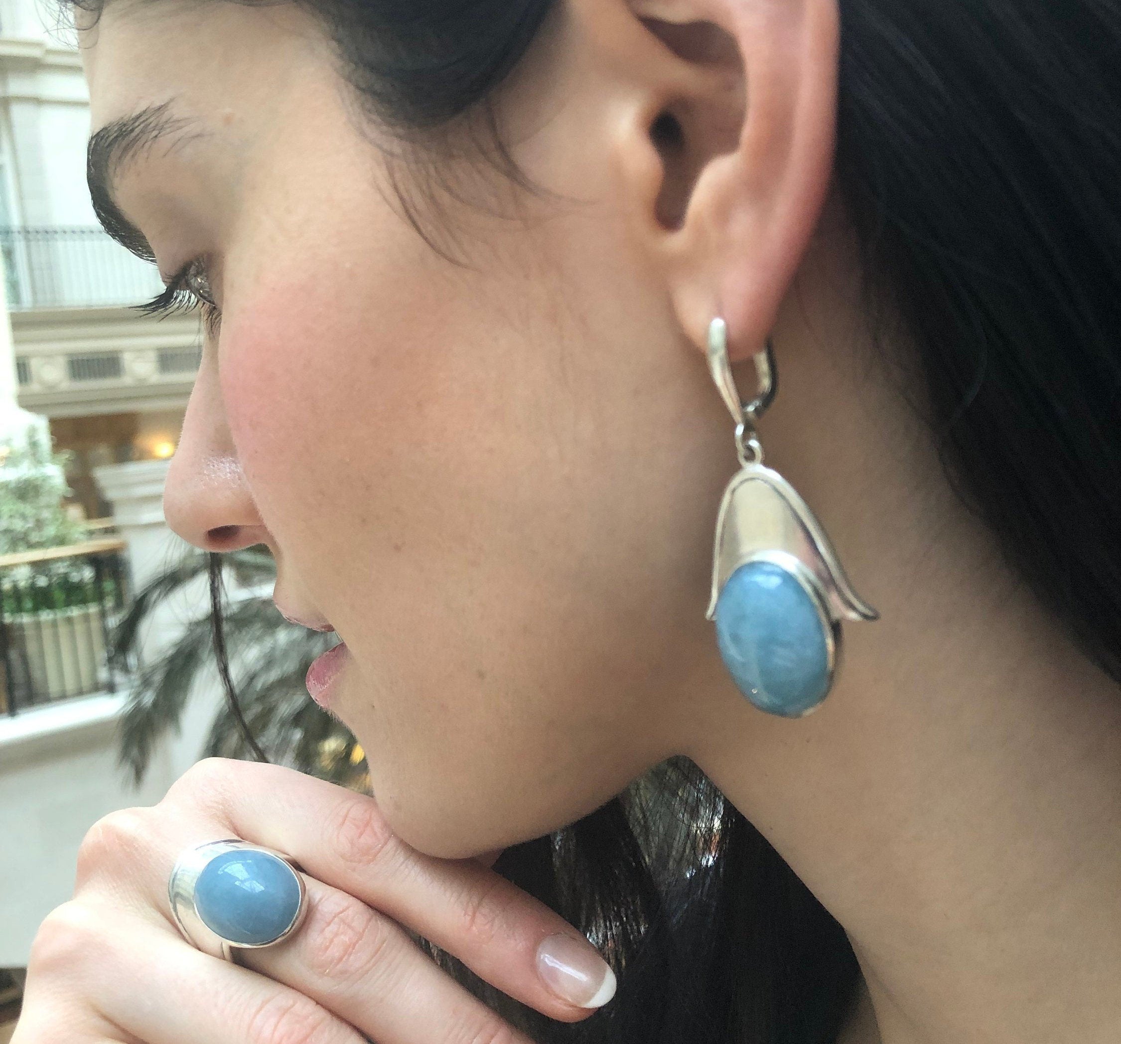 Aquamarine Earrings, Natural Aquamarine, Hamsa Earrings, Heavy Silver Earrings, Inspirational Earrings, Statement Earrings, Lotus Earrings