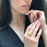 Milky Amber Ring, Natural Amber Ring, Statement Ring, Yellow Ring, Leaf Ring, Artistic Ring, Flower Ring, Taurus Ring, Solid Silver Ring