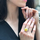 Milky Amber Ring, Natural Amber Ring, Statement Ring, Yellow Ring, Leaf Ring, Artistic Ring, Flower Ring, Taurus Ring, Solid Silver Ring