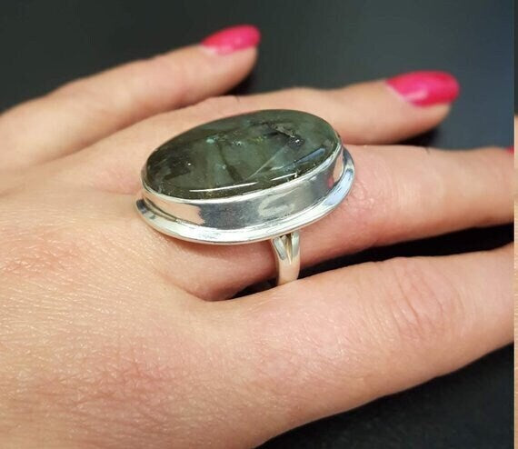 Large Malachite Ring, Malachite Ring, Natural Malachite, Green Vintage Rings, Large Stone Ring, Green Stone Ring, Solid Silver, Malachite
