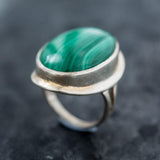 Large Malachite Ring, Malachite Ring, Natural Malachite, Green Vintage Rings, Large Stone Ring, Green Stone Ring, Solid Silver, Malachite