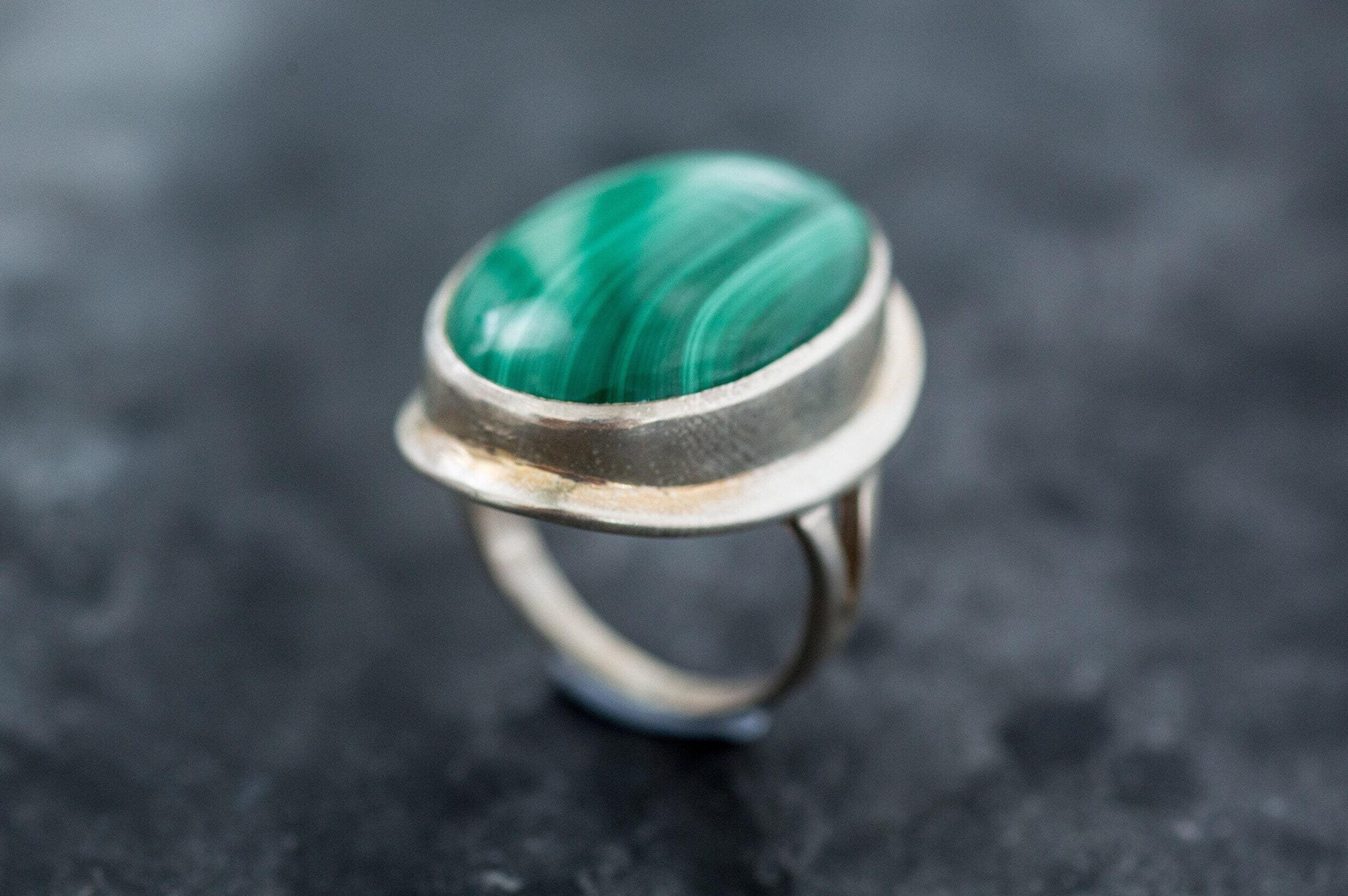 Large Malachite Ring, Malachite Ring, Natural Malachite, Green Vintage Rings, Large Stone Ring, Green Stone Ring, Solid Silver, Malachite